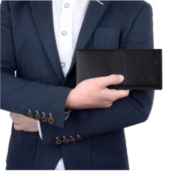 Men's Leather Long Bifold Checkbook Wallets with RFID Blocking - Picture 4 of 6